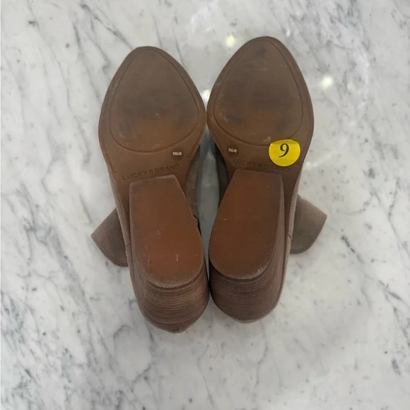 EXCELLENT Lucky Brand Leather Suede Tan Women’s Ankle Boot Size 9 - Picture 6 of 8